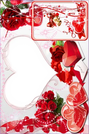 Romantic Heartsand Roses Love Frame PNG Image