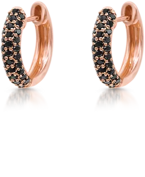 Rose Gold Black Stone Hoop Earrings PNG Image