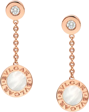 Rose Gold Diamond Chain Earrings Bvlgari PNG Image