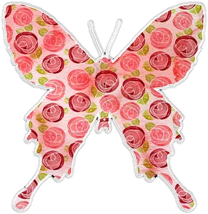 Rose Patterned Butterfly Illustration PNG Image