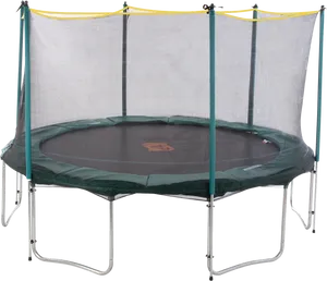 Round Outdoor Trampoline With Safety Net PNG Image