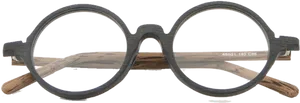 Round Wooden Temple Glasses PNG Image