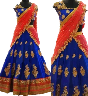 Royal Blue Gold Embroidered Lehenga PNG Image