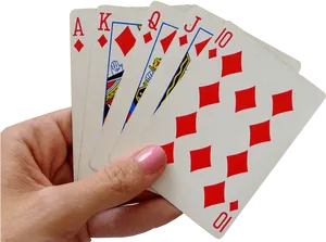 Royal Flush Diamonds Hand Poker PNG Image