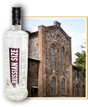 Russian Style Vodka Bottleand Distillery Building PNG Image