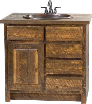 Rustic Wooden Bathroom Vanity Cabinet PNG Image