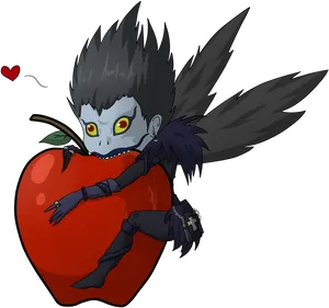 Ryuk_with_ Apple_ Love PNG Image