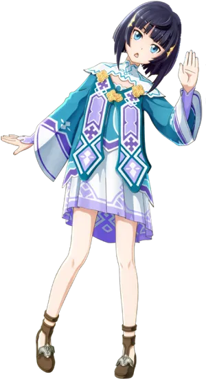 S A O Animated Characterin Blue Outfit PNG Image