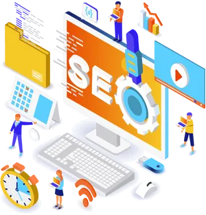 S E O Optimization Isometric Illustration PNG