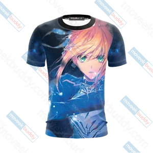 Saber Anime Character T Shirt Design PNG Image