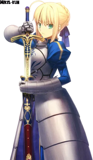 Saberin Blue Armorwith Excalibur PNG Image