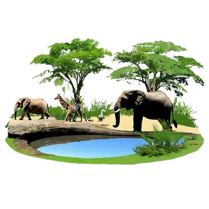 Safari Waterhole Animals PNG Hmq PNG