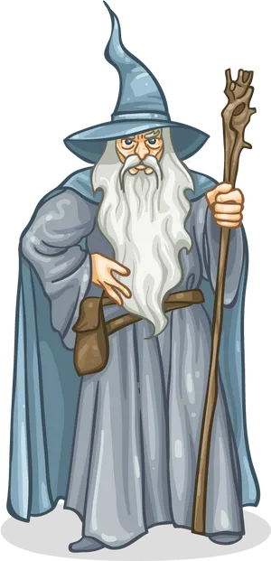 Sage Wizardwith Staffand Blue Robes PNG Image