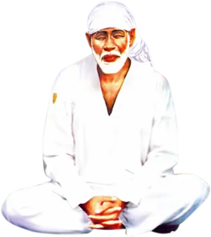 Sai Baba Sitting White Attire PNG Image