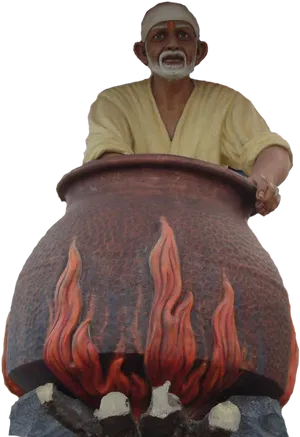 Sai Baba Statue Dhuni Flame PNG Image