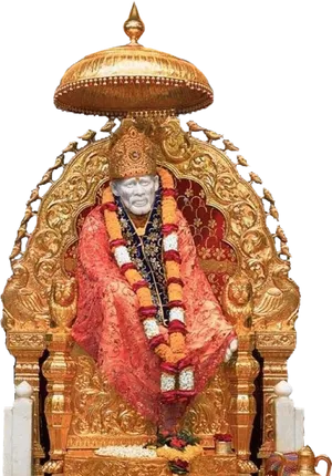 Sai Baba Statue Golden Throne PNG Image