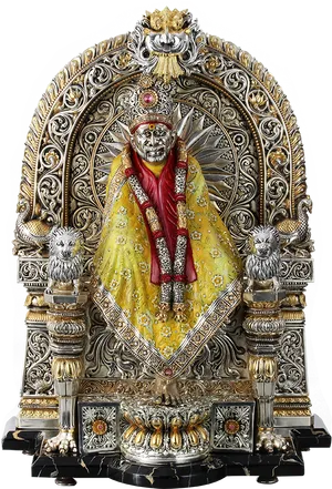 Sai Baba Statue Ornate Throne.png PNG Image