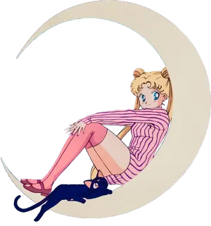 Sailor Moonand Lunaon Crescent Moon PNG Image