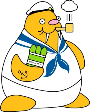 Sailor Seal With Pipeand Bok Choy PNG Image