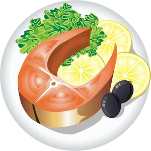 Salmon Steak Lemon Garnish Vector PNG Image