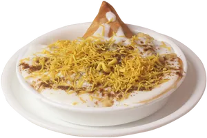 Samosa Chaat Delicious Indian Snack PNG Image