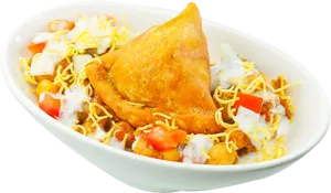 Samosa Chaat Delicious Indian Snack PNG Image