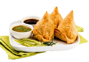 Samosaswith Chutneyand Green Chilies PNG Image