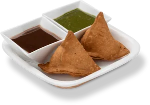 Samosaswith Chutneys PNG Image