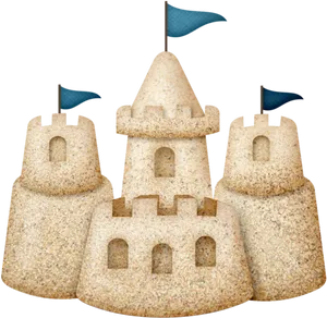 Sand Castle Triowith Blue Flags PNG Image