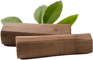 Sandalwood Logswith Green Leaves PNG Image