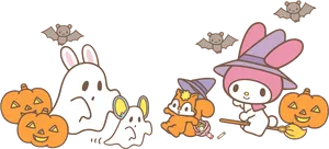 Sanrio Characters Halloween Celebration PNG Image