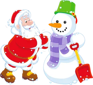 Santa_ Building_ Snowman_ Clipart PNG Image