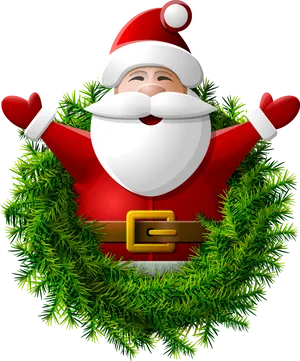 Santa Claus Wreath Greeting PNG Image