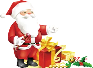 Santa Clauswith Giftsand Candy Cane PNG Image