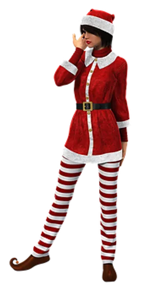 Santa Inspired Fashion Model PNG Image