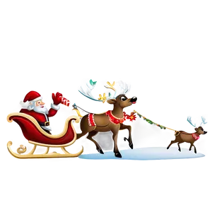 Santa Sleigh And Reindeer D PNG Image