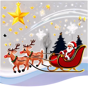 Santa Sleigh And Reindeer On Starry Night Png Oix PNG Image