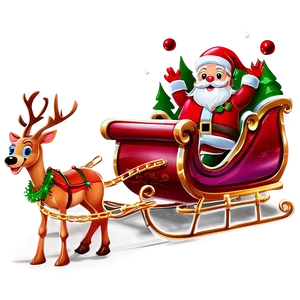 Santa Sleigh And Reindeer With Christmas Tree Png Mru PNG Image