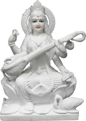 Saraswati Statue White Marble PNG Image