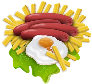 Sausages Fries Egg Graphic PNG Image