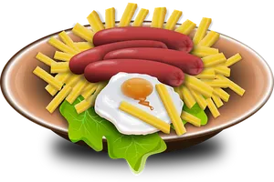 Sausages Friesand Fried Egg Plate PNG