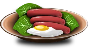 Sausagesand Eggon Spinach Leaves PNG
