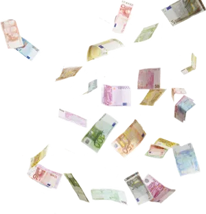 Scattered Euro Banknotes Flying PNG Image