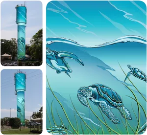 Sea Turtle Water Tower Artwork PNG Image