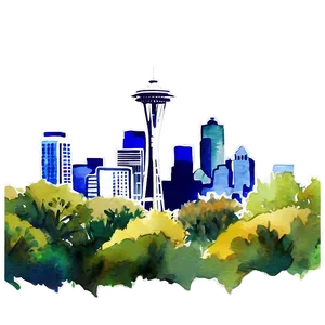 Seattle Skyline In Watercolor Png Sfq5 PNG Image