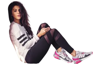 Selena Gomez Adidas Outfit Pose PNG Image