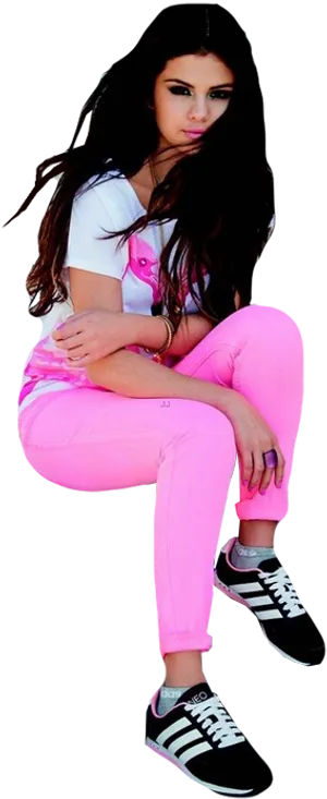 Selena Gomez Pink Outfit Pose PNG Image