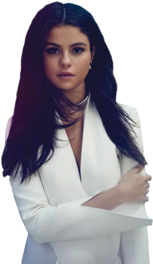 Selena Gomez White Blazer Portrait PNG Image