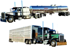 Semi Truckswith Tankand Livestock Trailers PNG Image