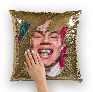 Sequin Cushionwith Printed Face PNG Image